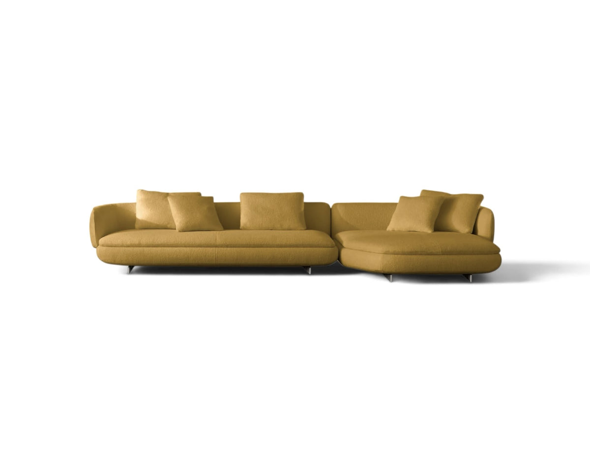 Ralph 3-Seater Sectional Sofa with Chaise in Mustard colour bouclé | Nue Modern 