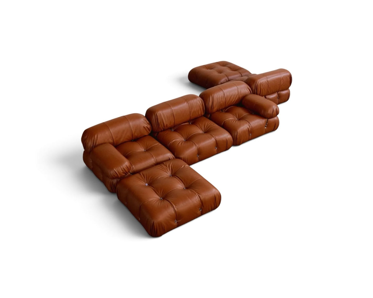 Brown leather Bellini Camaleonda 3-Seater Sofa with Ottoman | Nue Modern