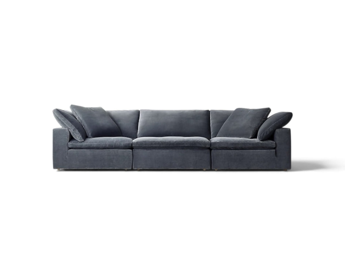 3-Seater Modular Cloud Sofa in a plush grey velvet | Nue Modern