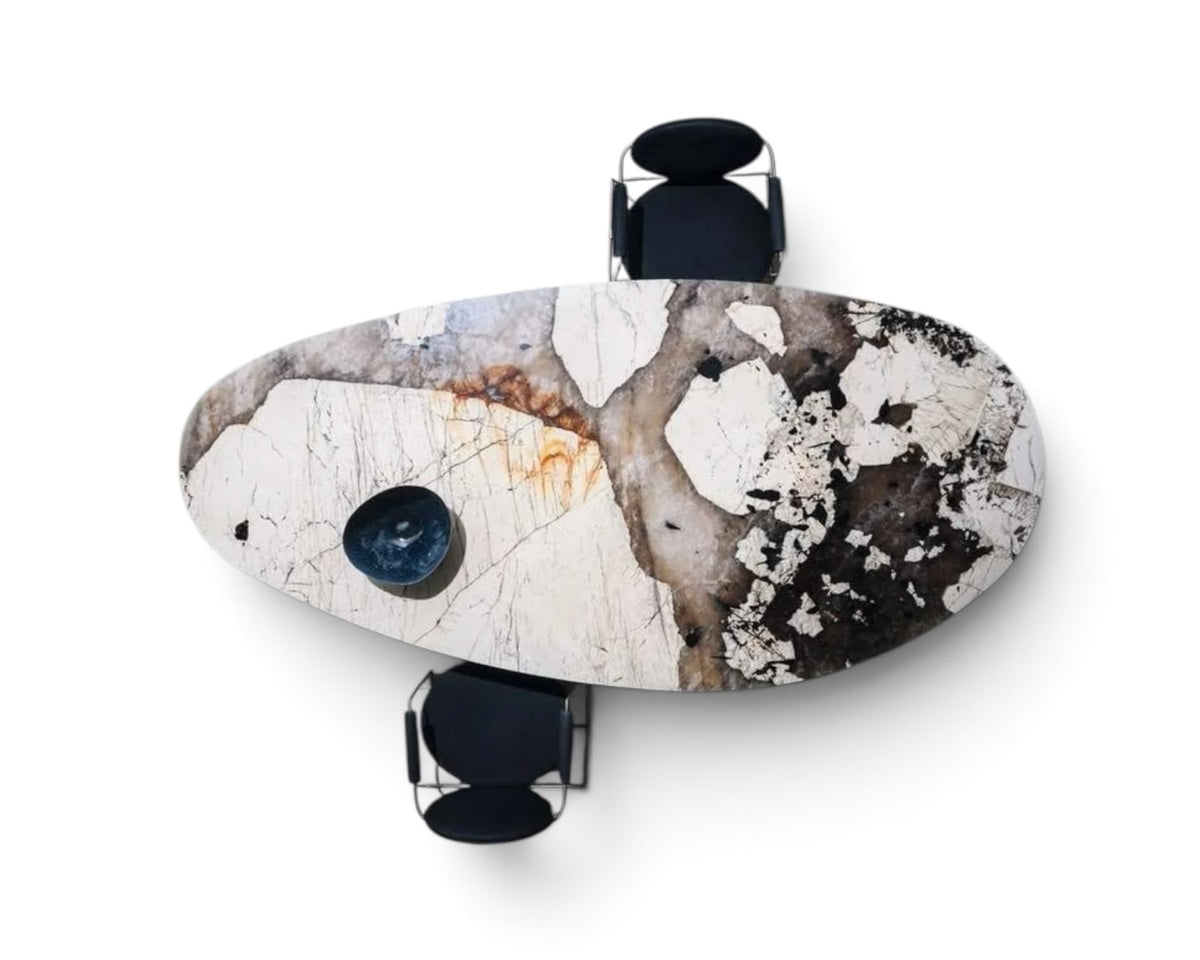 Top view of the Luca dining Table with Patagonia marble top | Nue Modern 