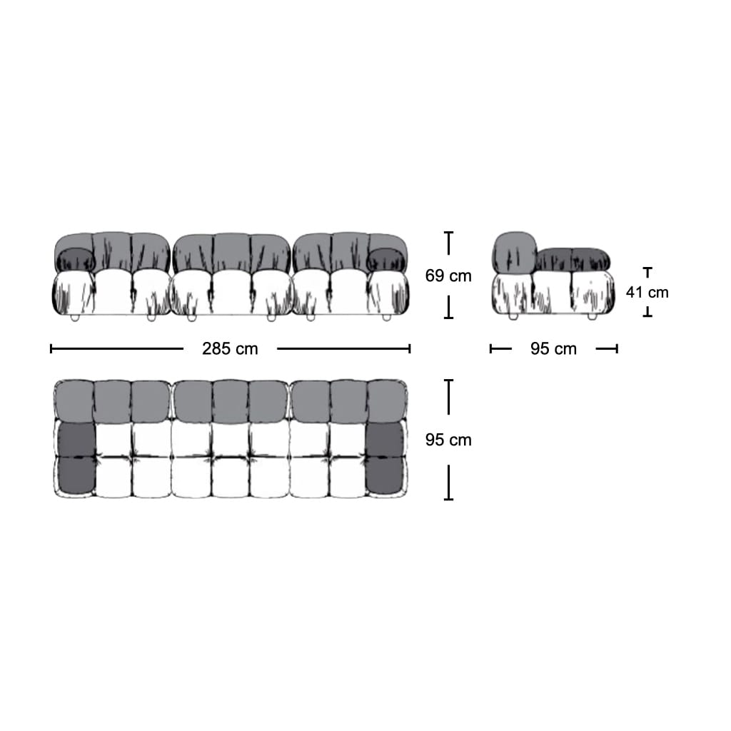 Bellini 3-Seater Sofa - expandable modular sofa available in fabric or leather