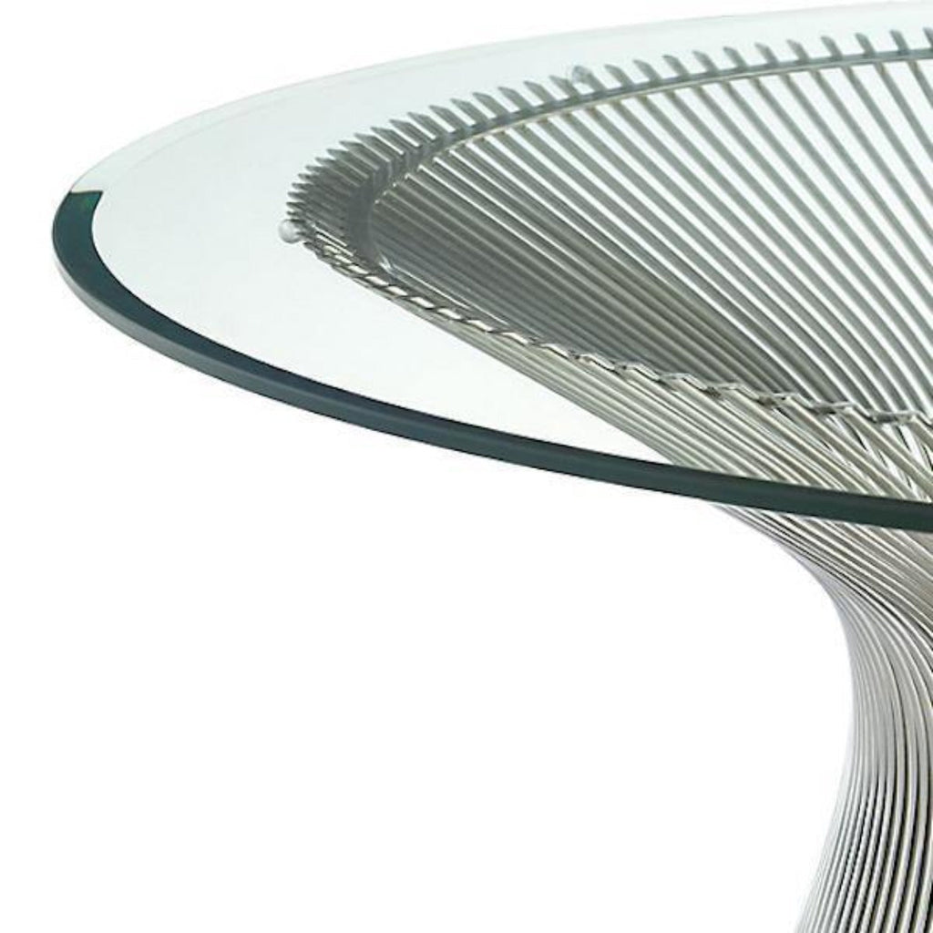 Platner Coffee Table - clear glass top on a base of fine vertical steel rods