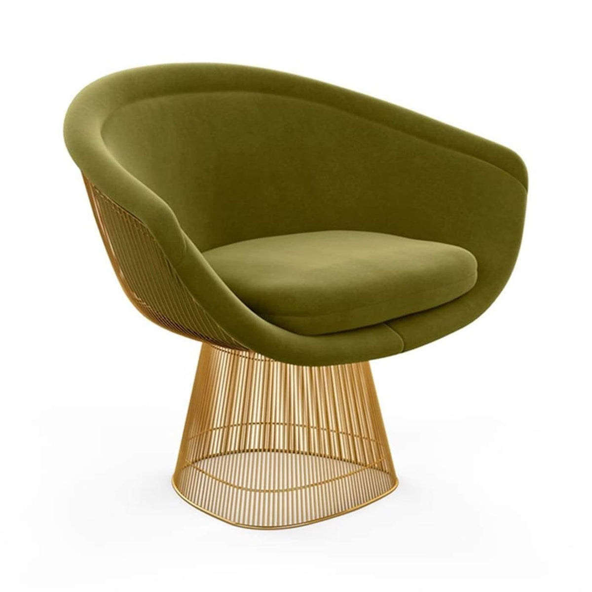 Platner Lounge Chair - broad upholstered seat on a base of fine vertical steel rods