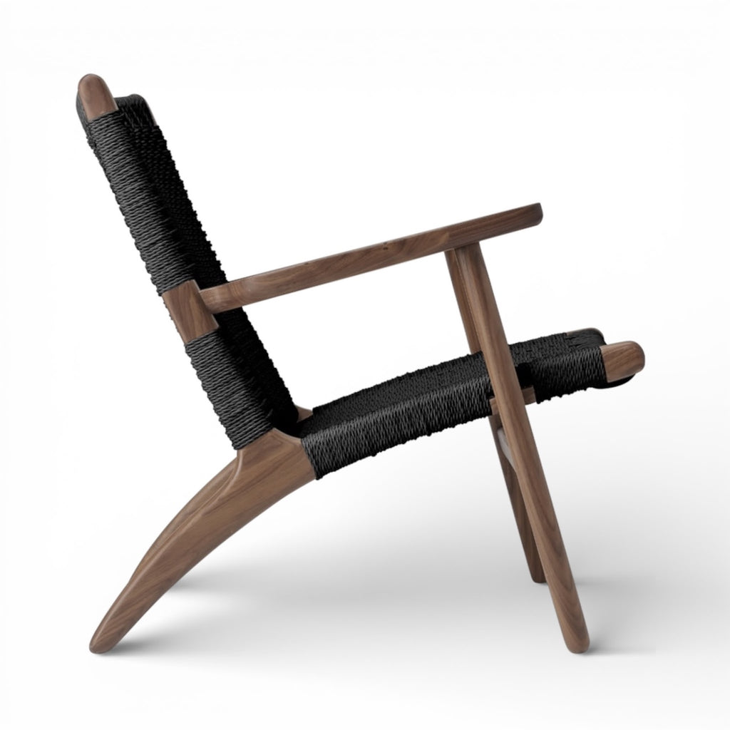 CH25 Lounge Chair - low lounge chair in solid wood and paper cord