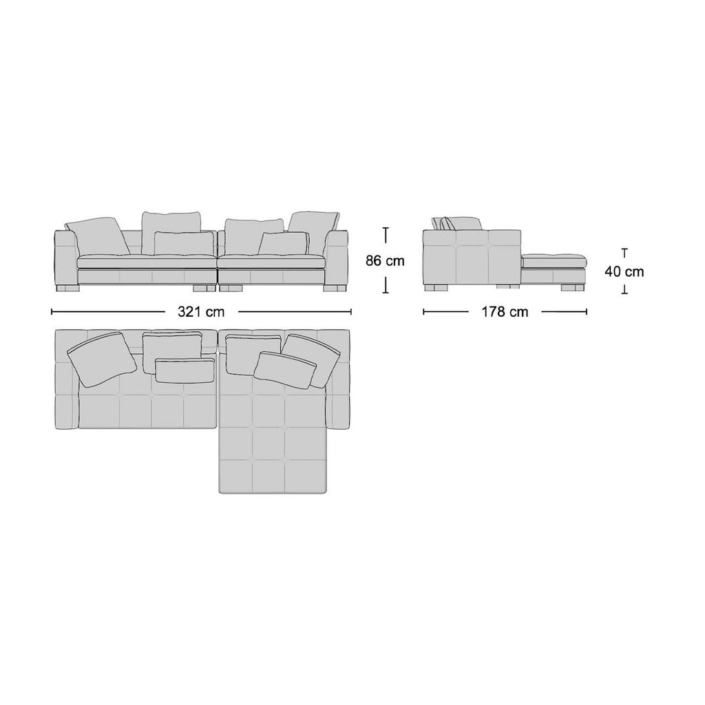 Portman 3-Seater Sofa with Large Chaise - large-chaise sofa from Nue Modern