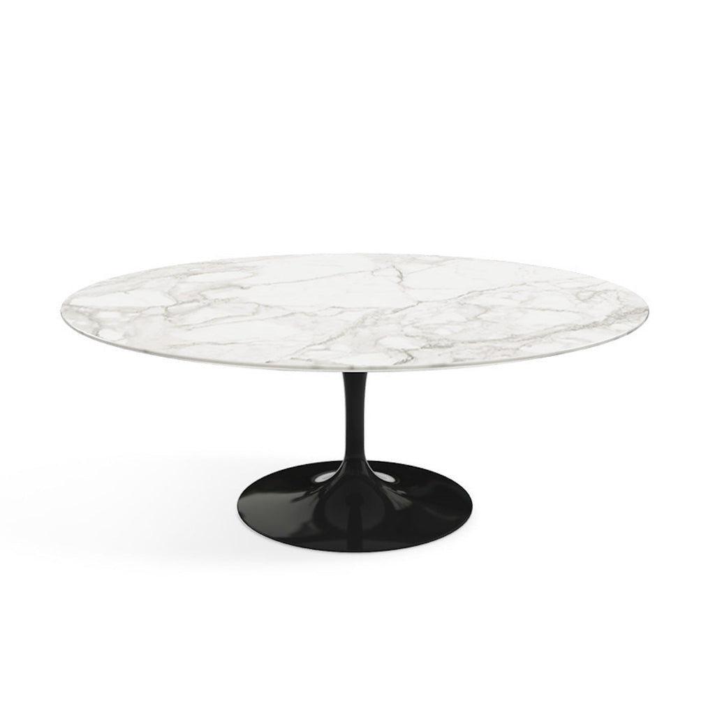 Oval Pedestal Coffee Table - Marble Top - available with a Nero Marquina marble top