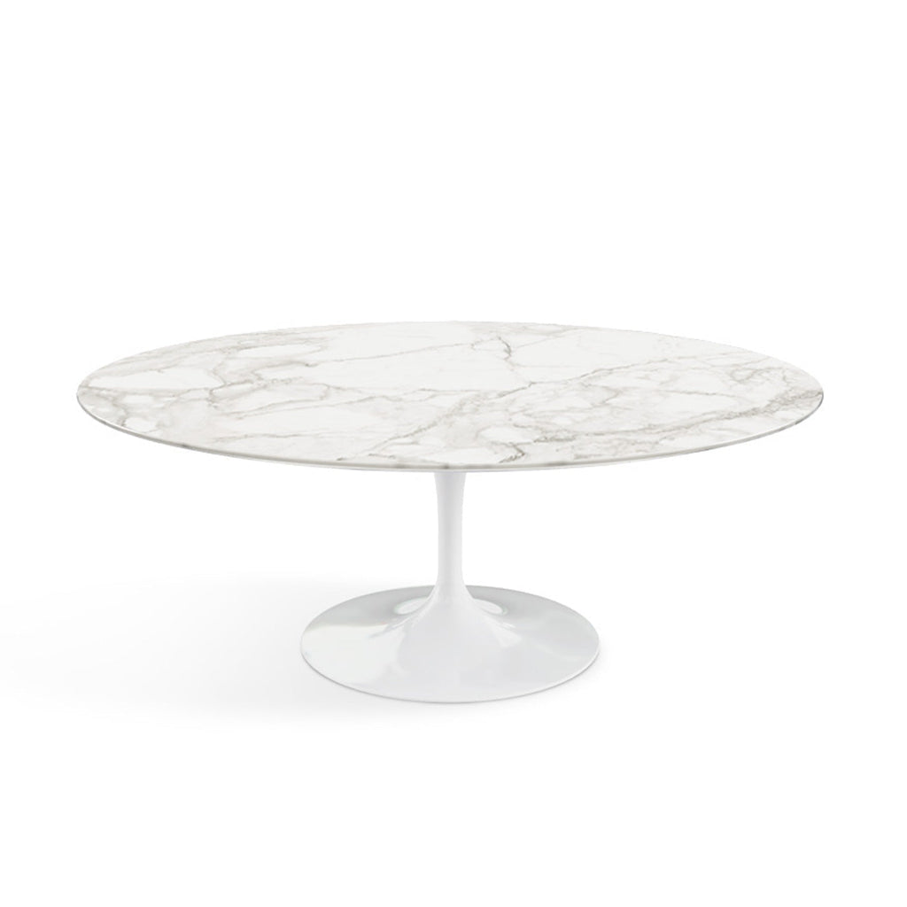 Oval Pedestal Coffee Table - Marble Top - available with an Emperador Dark marble top