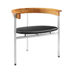 PK11 Chair - curved wooden armrest-back on satin steel legs