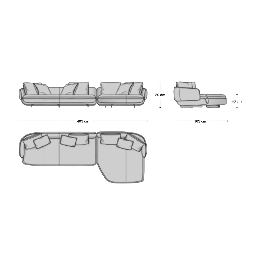 Ralph 3-Seater Sofa With Chaise - L-shaped sofa for family living rooms