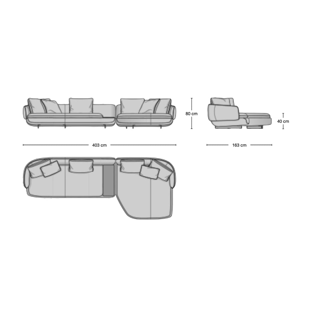 Ralph 3-Seater Sofa With Chaise and Table - sofa with integrated table from Nue Modern