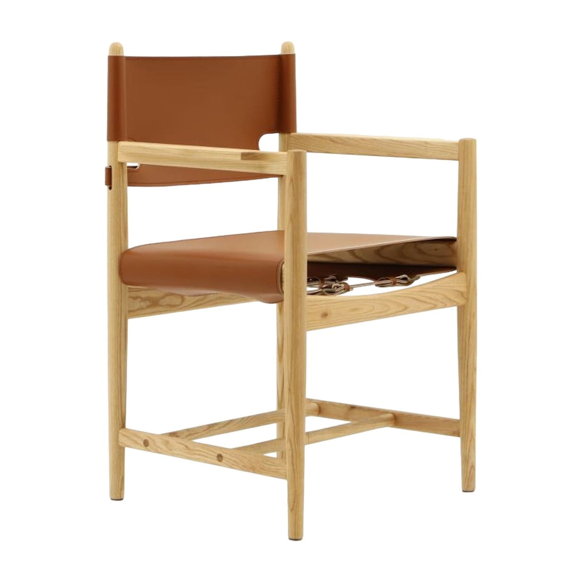 Spanish Dining Armchair - solid ash frame with saddle leather seat and back