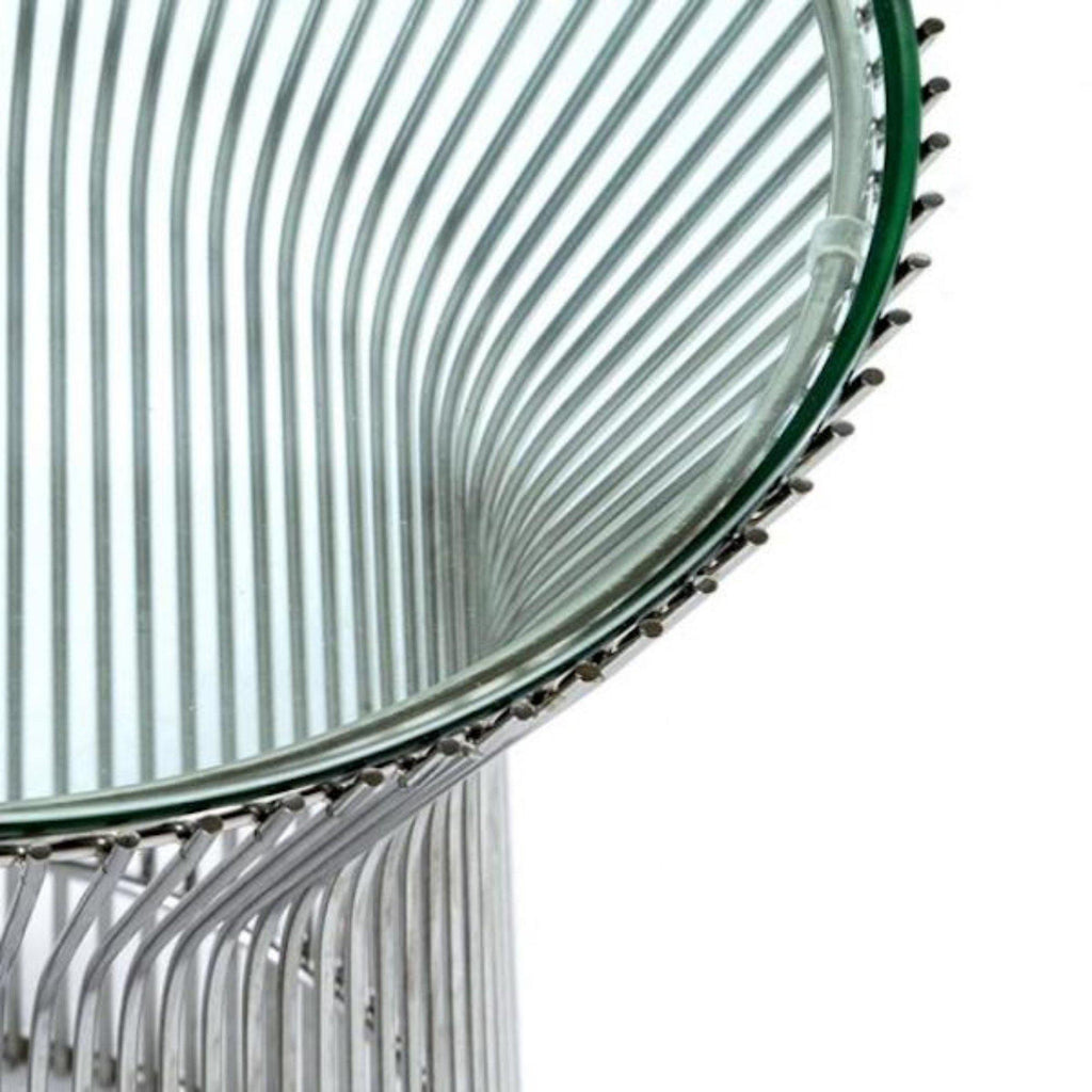 Platner Side Table - glass top on a base of fine vertical steel rods