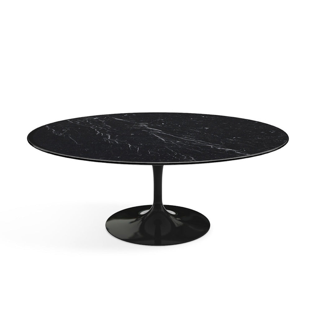 Oval Pedestal Coffee Table - Marble Top - oval marble top on a single sculpted trumpet base