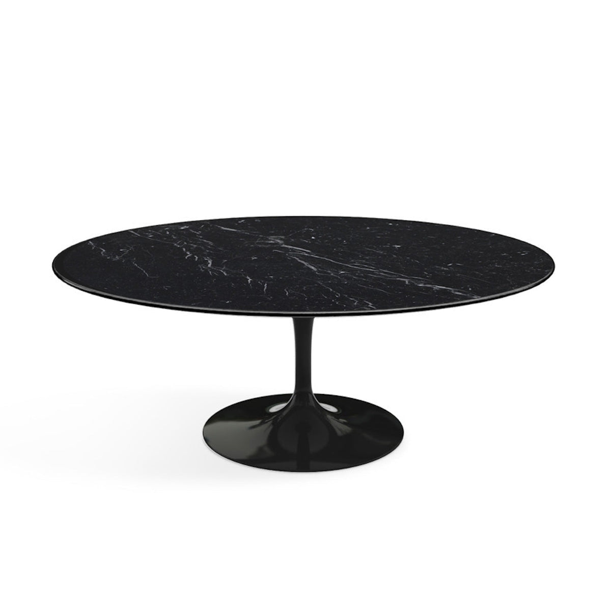 Oval Pedestal Coffee Table - Marble Top - oval marble top on a single sculpted trumpet base