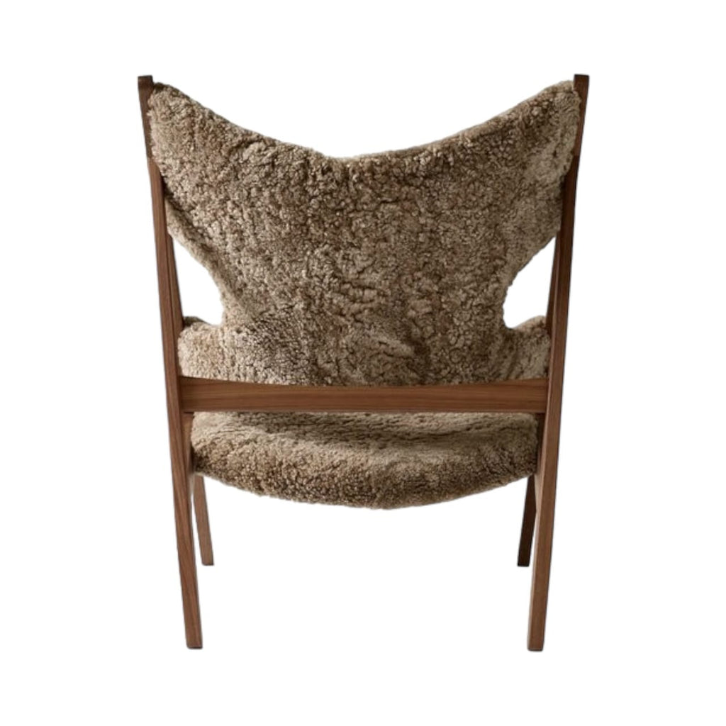 Knitting Lounge Chair - compact upholstered shell on short wooden legs