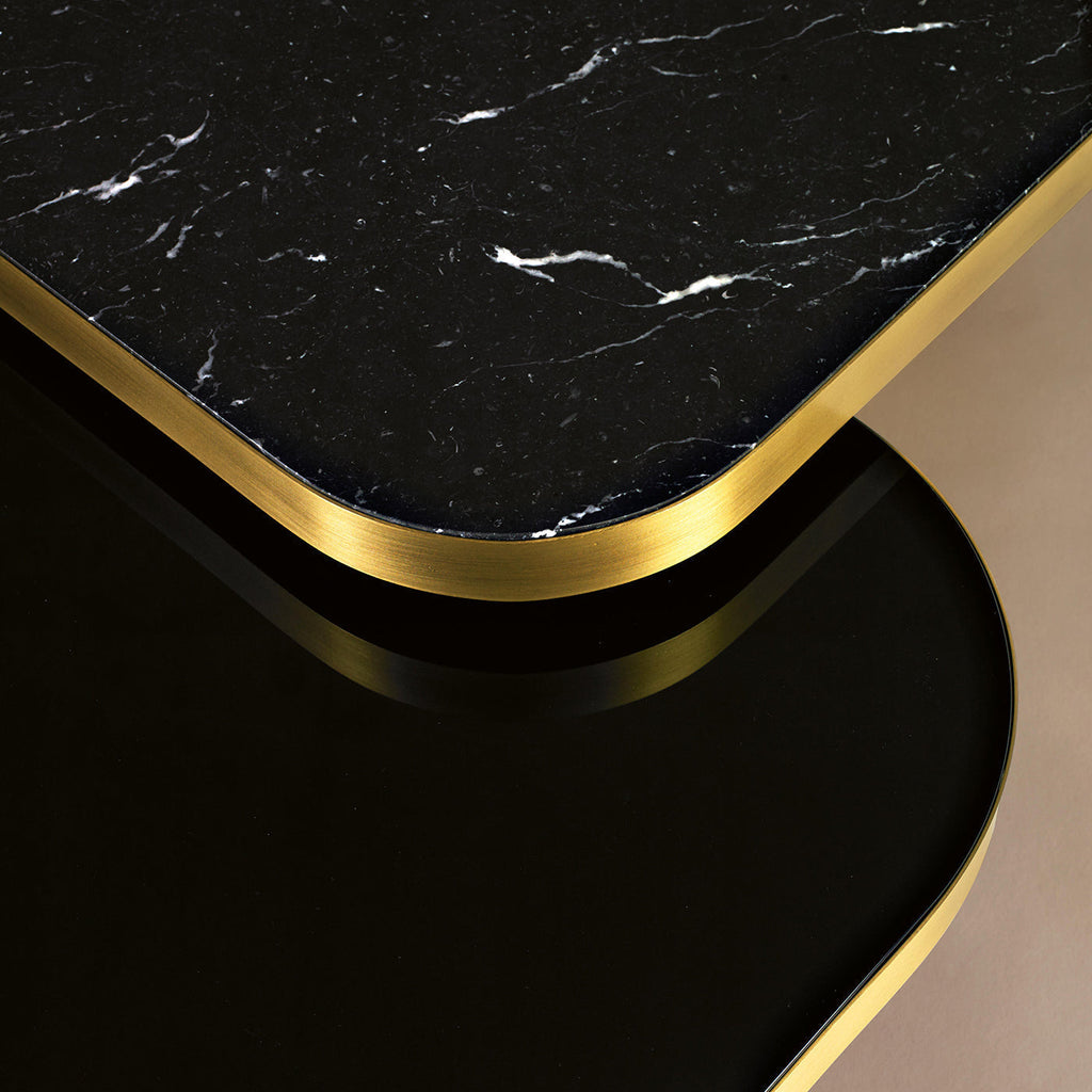 Bow Coffee Table in brass - five sizes, in black lacquered glass or Nero Marquina