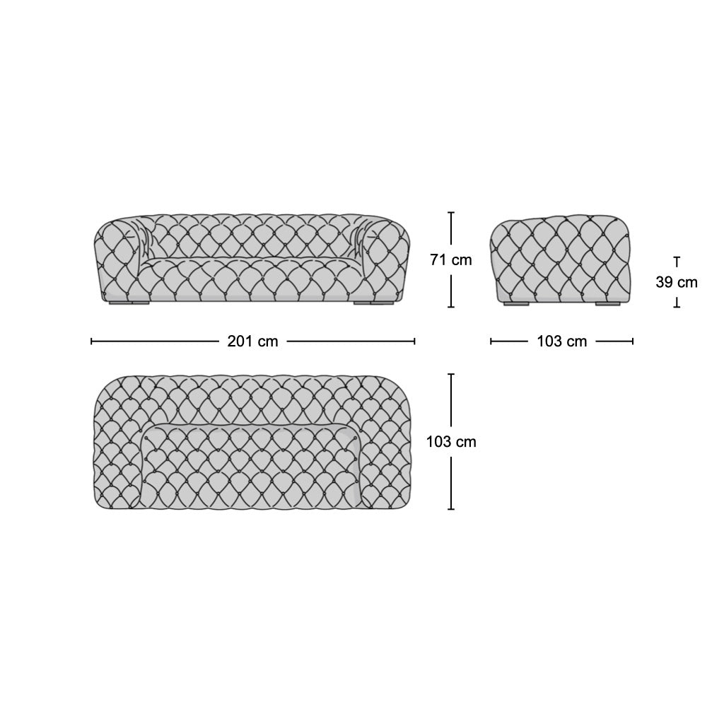 Chester Moon 2-Seater Sofa - rounded two-seater quilted sofa from Nue Modern