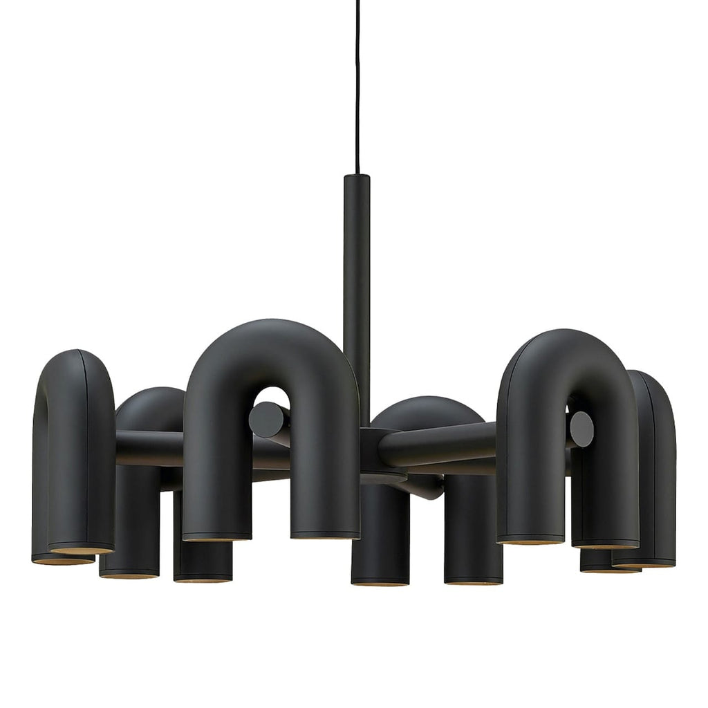Cirkus Chandelier - shades at varied positions casting layered light