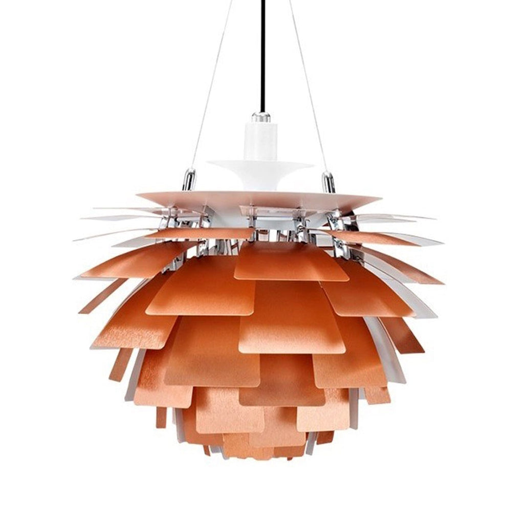 Artichoke Lamp in copper - pendant light of overlapping metal leaves