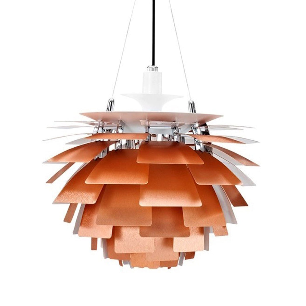 Artichoke Lamp in copper - pendant light of overlapping metal leaves
