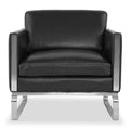 CH101 Armchair in black leather and chrome base views from the front | Nue Modern