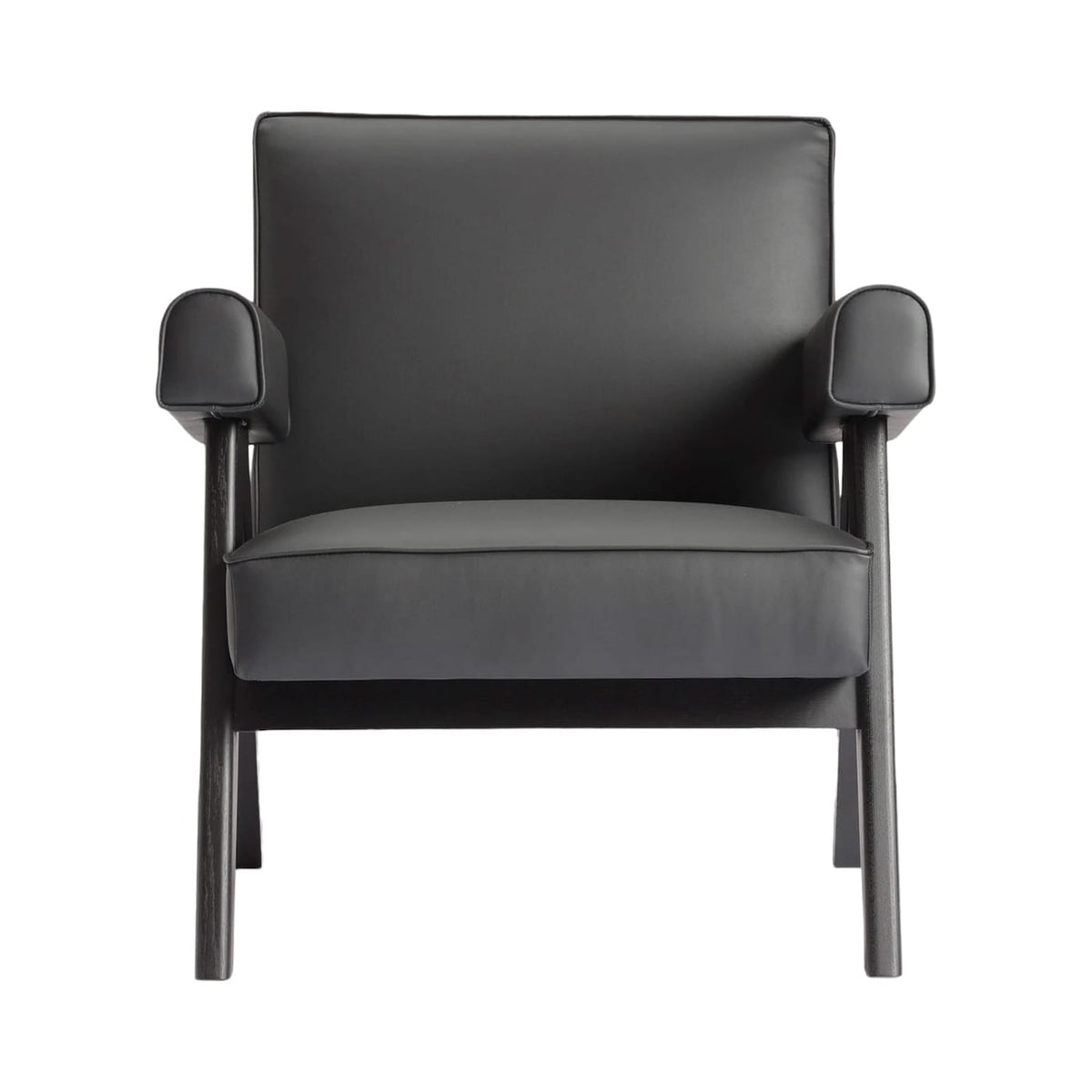 Capitol Armchair Black Leather - Pierre Jeanneret Inspired | Nue Modern 