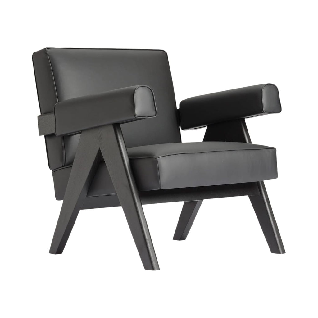 Capitol Armchair Black Leather - Pierre Jeanneret Inspired Replica | Nue Modern 