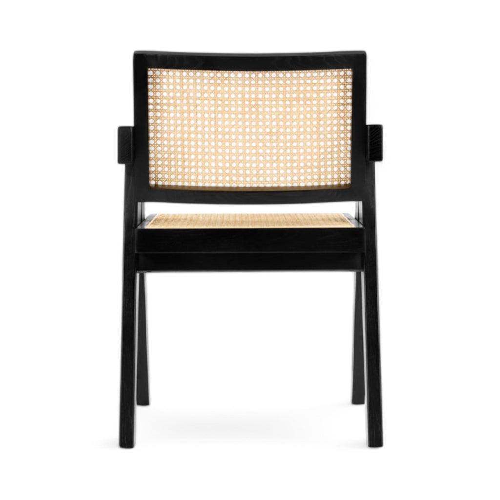Capitol Dining Armchair in black - back view of the cane backrest