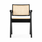 Capitol Dining Armchair in black - V-shaped compass legs and woven cane