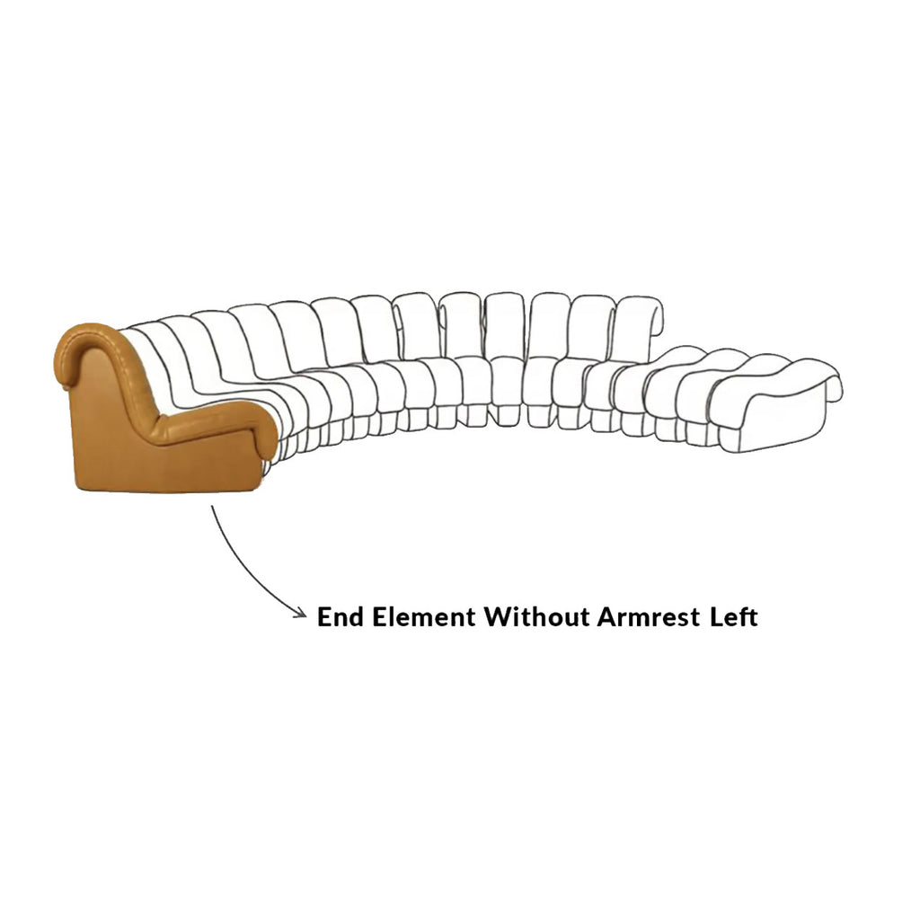 Line Drawing showing the placement of the DS-600 Seat End Element Without Armrest on the Left | Nue Modern