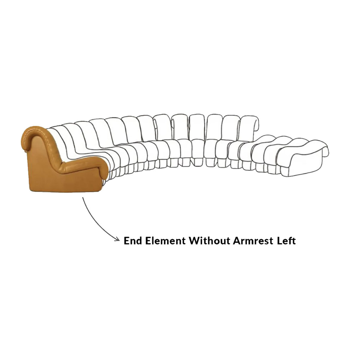 Line Drawing showing the placement of the DS-600 Seat End Element Without Armrest on the Left | Nue Modern