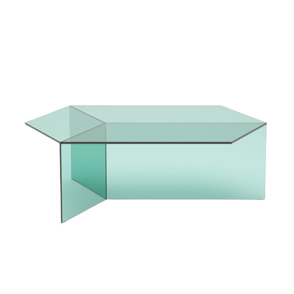 Isom Oblong Coffee Table in green-tinted glass