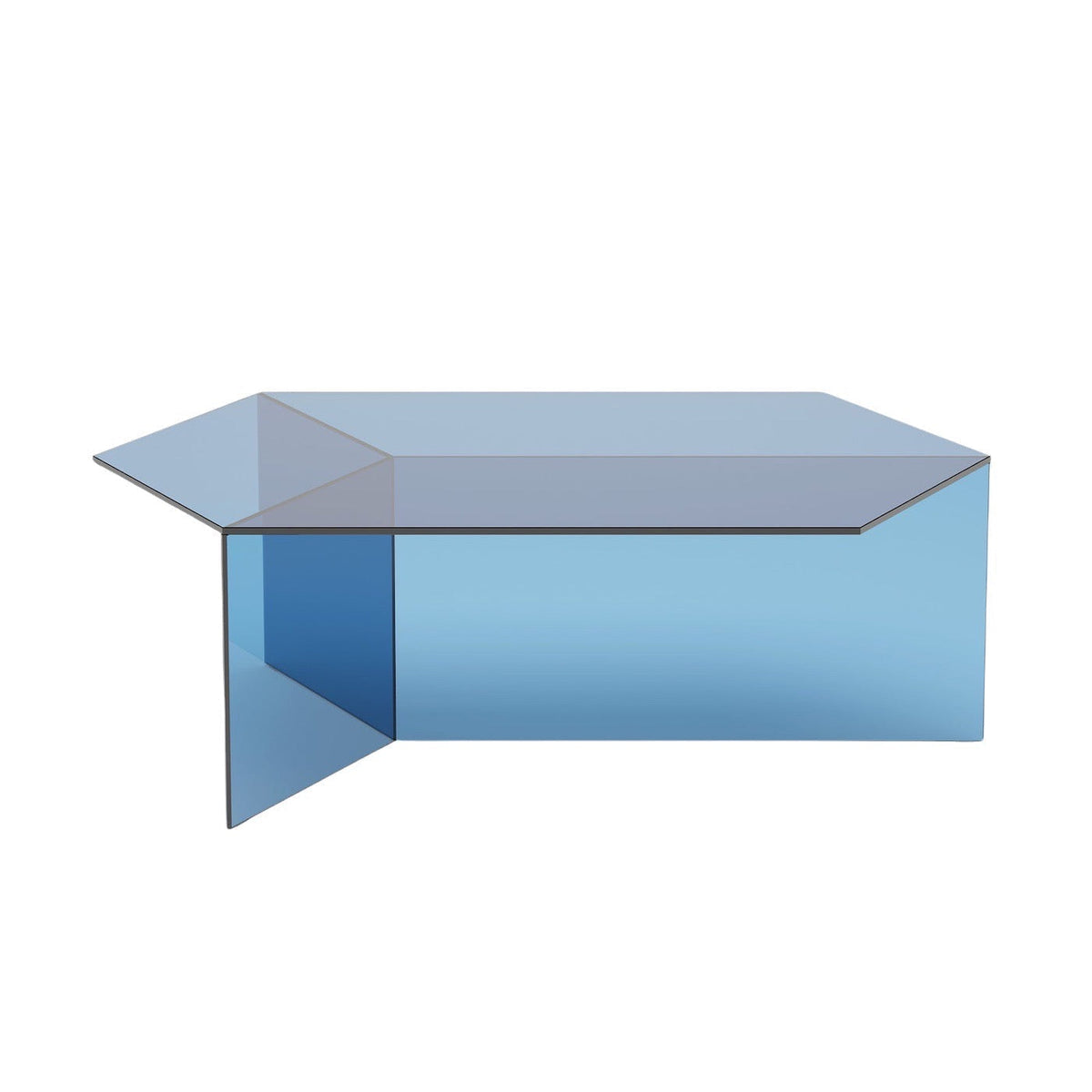 Isom Oblong Coffee Table in blue-tinted glass