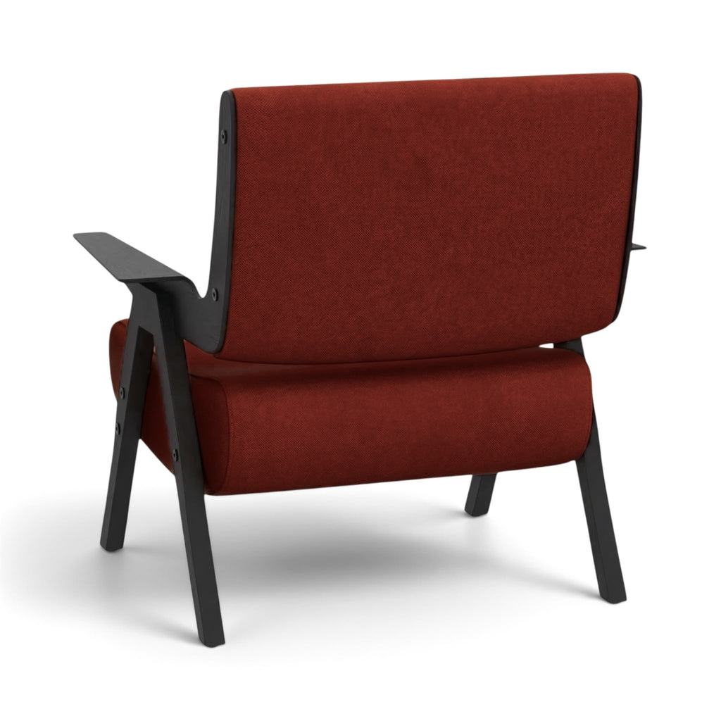 Lina Armchair in red fabric shown from the back | Nue Modern