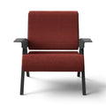 Front view of the Gianfranco Frattini Inspired Lina Armchair in red velvet with black wooden frame | Nue Modern