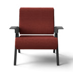 Front view of the Gianfranco Frattini Inspired Lina Armchair in red velvet with black wooden frame | Nue Modern
