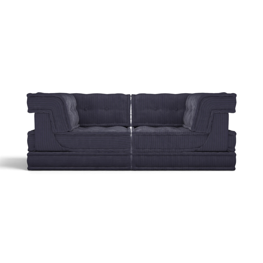 Mahjong 2-Seater Sofa in dark navy ribbed fabric - front view