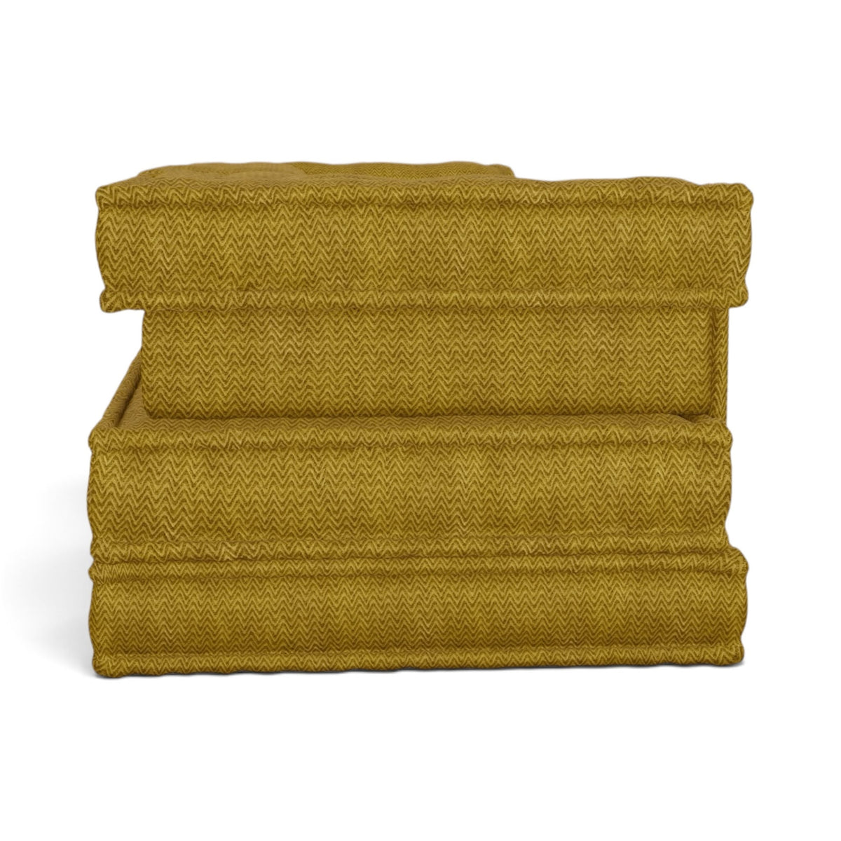 Mahjong 3-seater sofa upholstered in a textured mustard yellow herringbone fabric, shown against a plain white background.