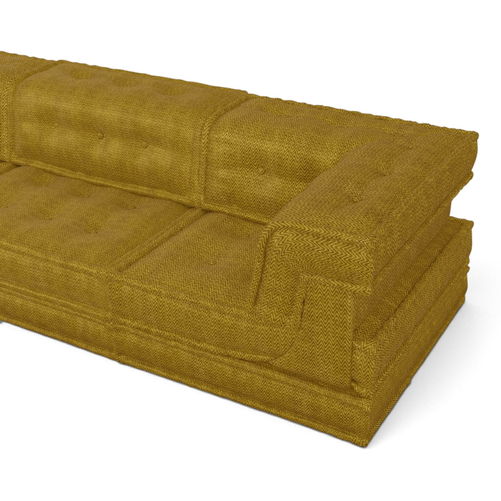 Mahjong 3-Seater Sofa - close-up of the tufted mustard seat