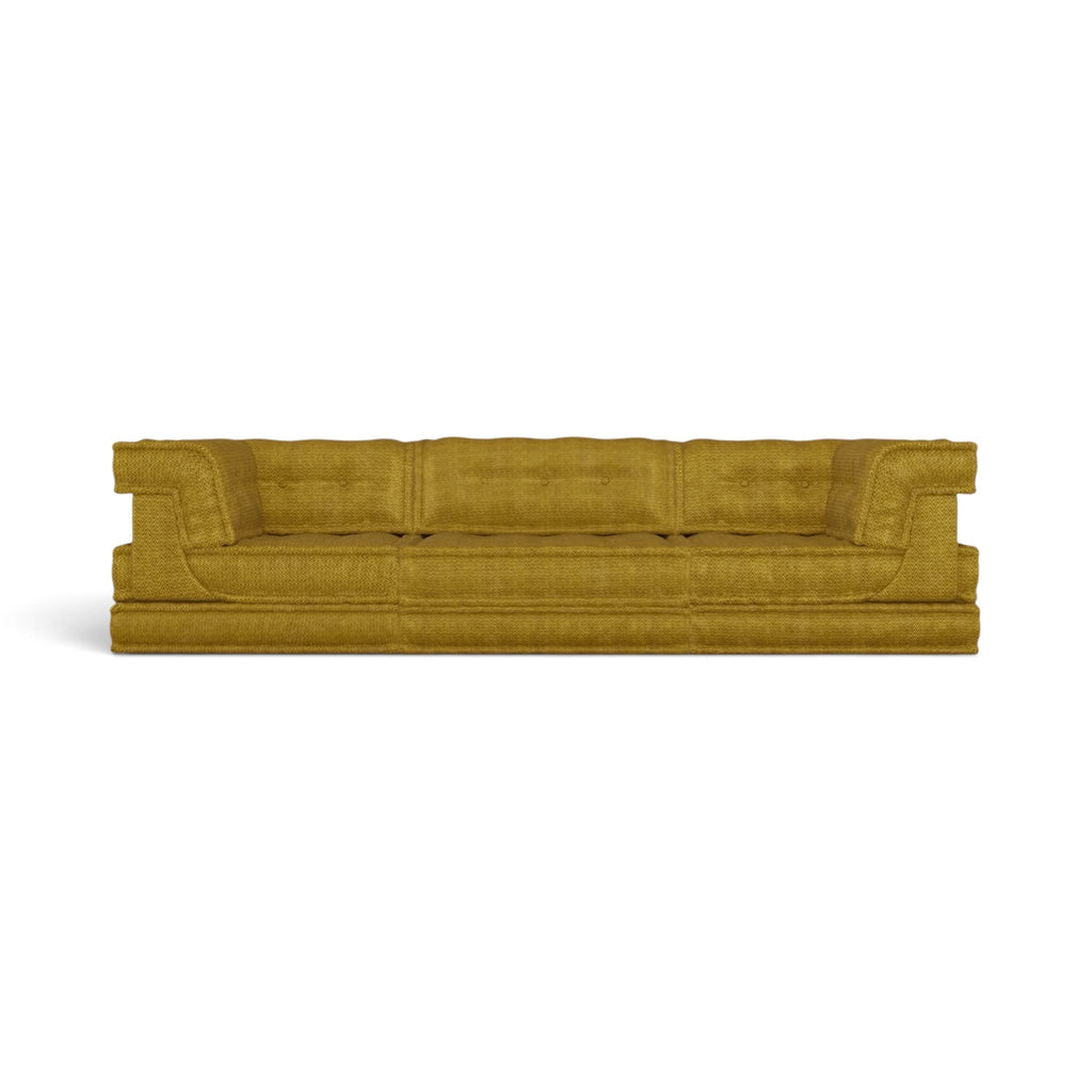 Mahjong 3-Seater Sofa in mustard yellow - low, wide front view