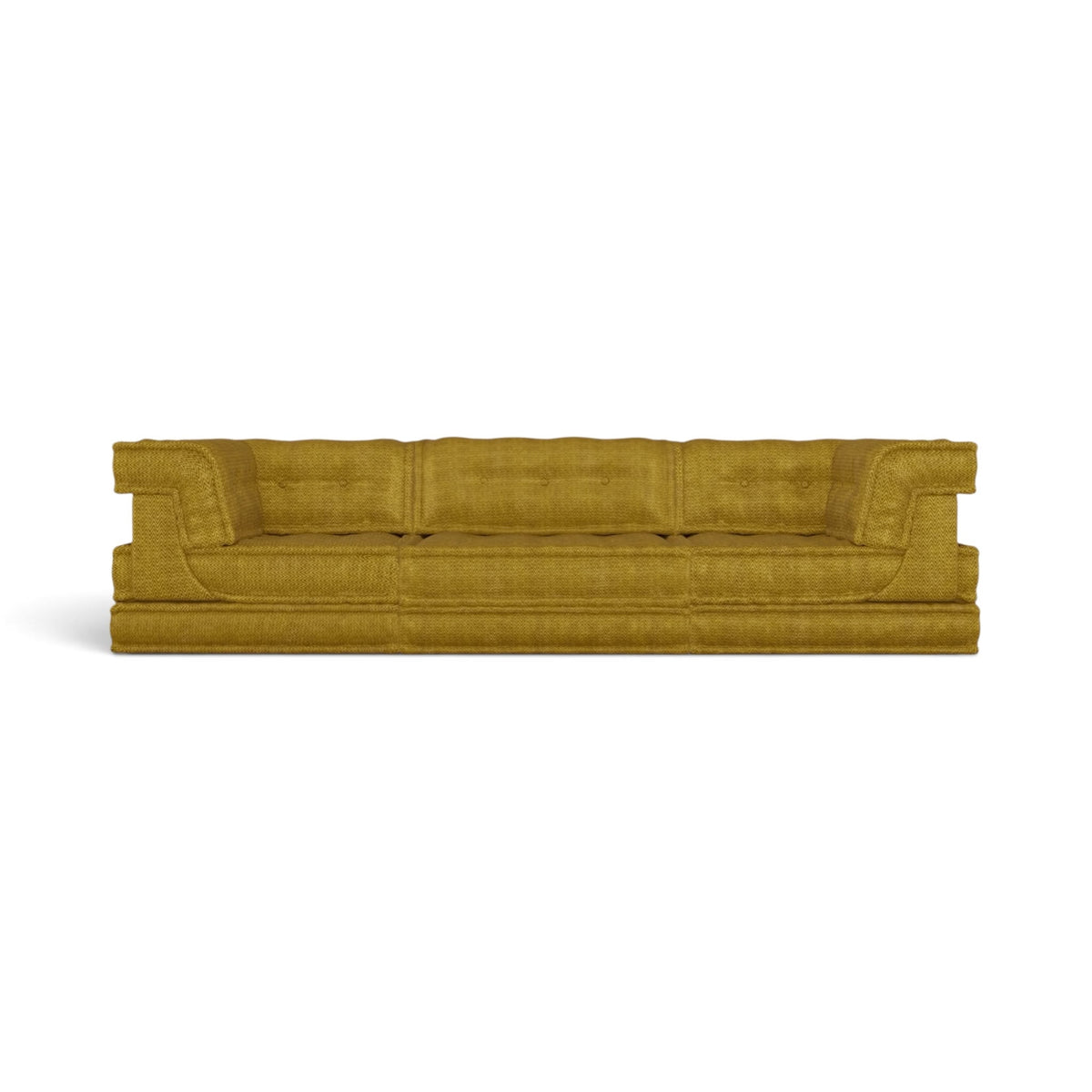 Mahjong 3-Seater Sofa in mustard yellow - low, wide front view