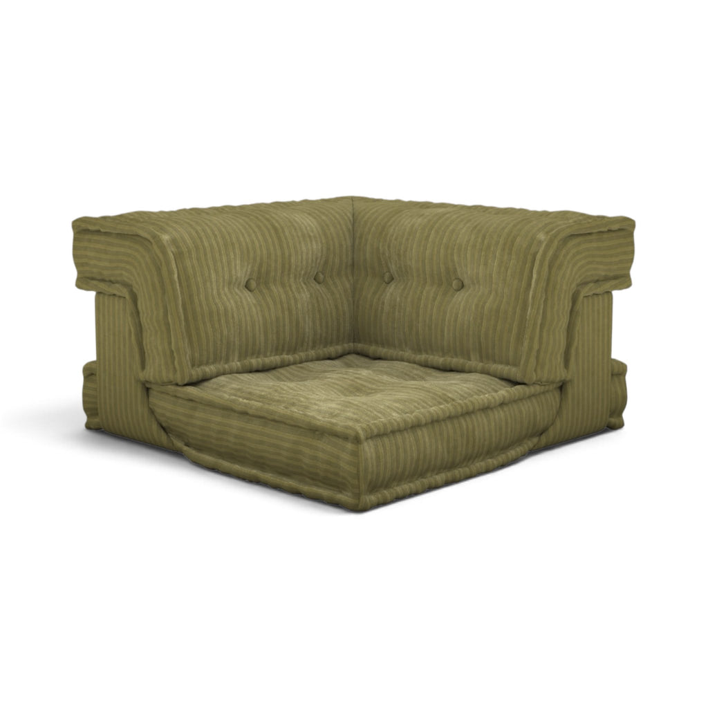 Mahjong Corner Module in olive corduroy with tufted backrest