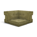 Mahjong Corner Module in olive corduroy with tufted backrest