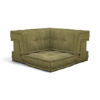 Mahjong Corner Module in olive corduroy with tufted backrest