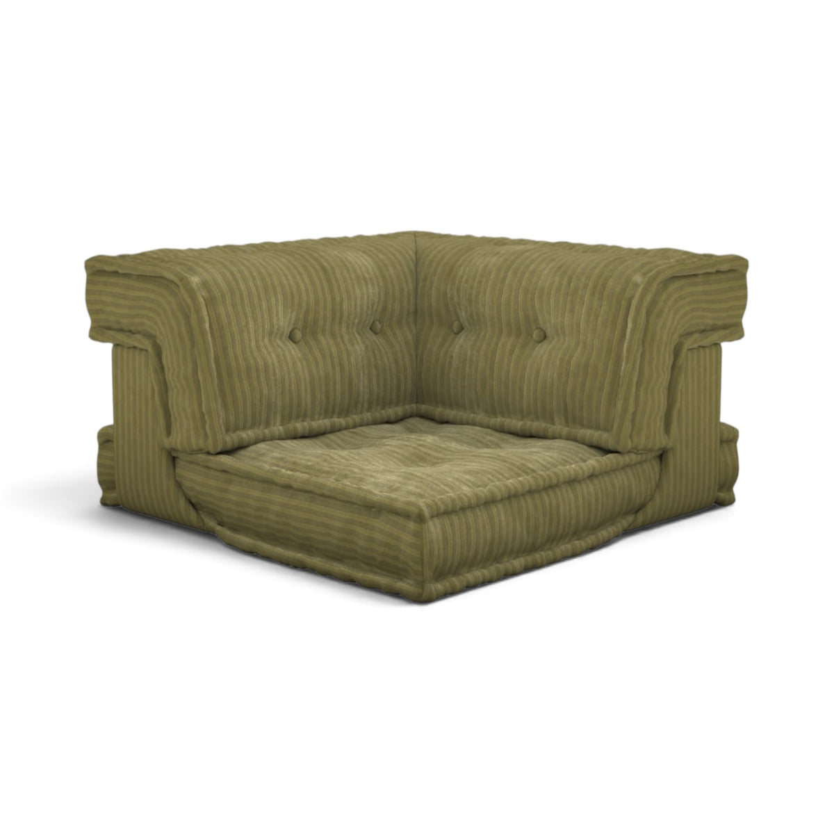 Mahjong Corner Module in olive corduroy with tufted backrest