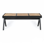 Pierre Jeanneret Bench in black - woven cane seat on angled legs