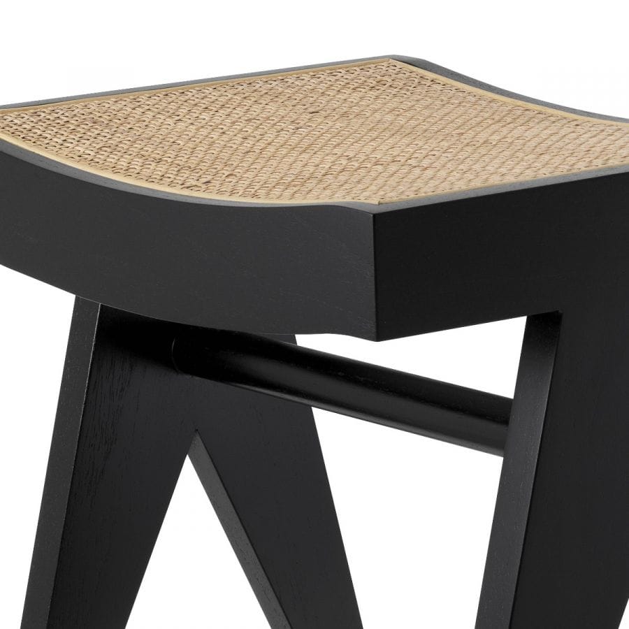 Close-up of the Pierre Jeanneret Stool in Black | Nue Modern