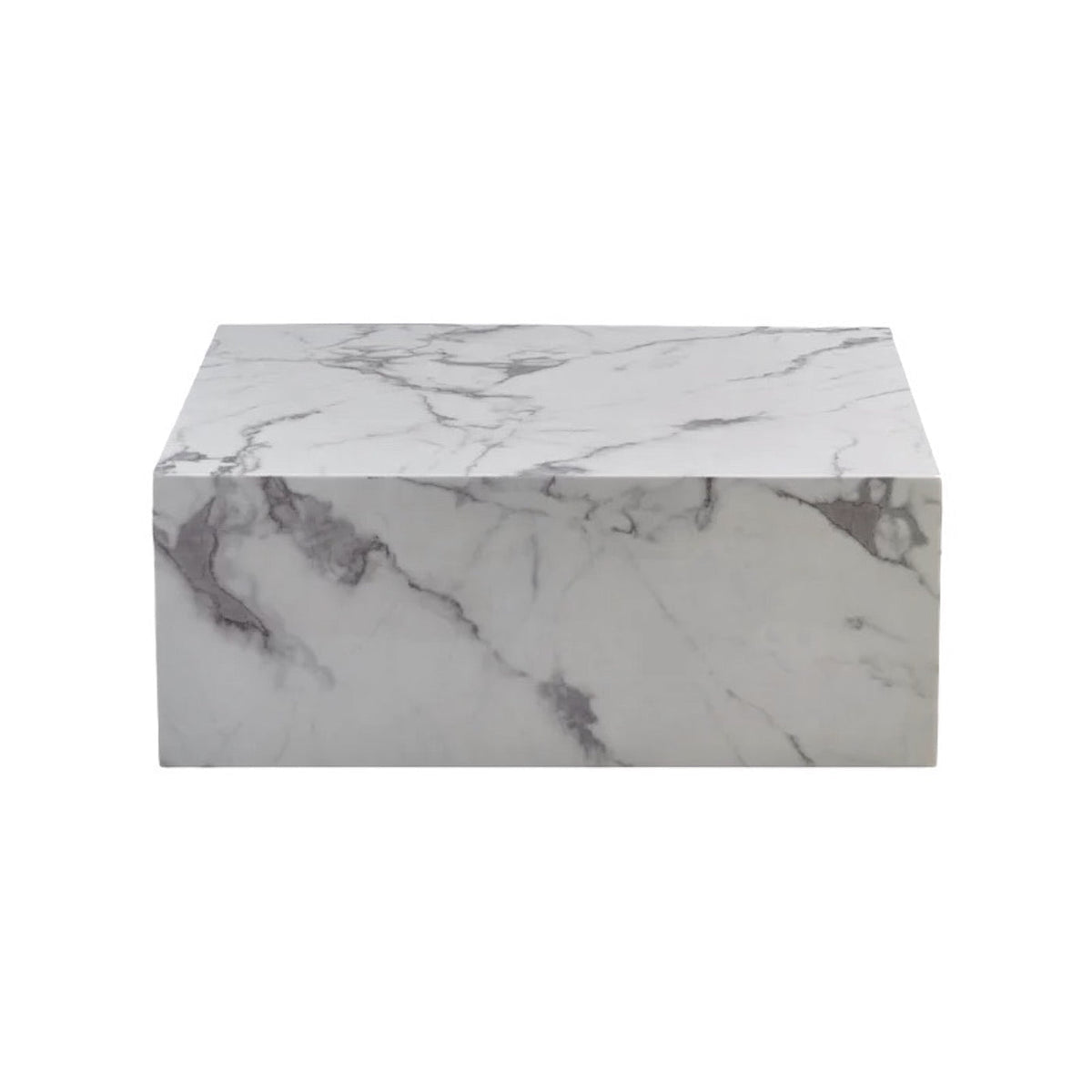Plinth Coffee Table - Carrara Marble Side View | Nue Modern