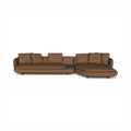Front view of the Ralph 3-Seater Sofa With Chaise and integrated Table upholstered in mocha colour fabric | Nue Modern