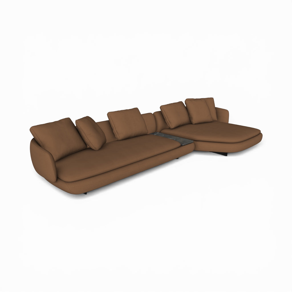 Ralph 3-Seater Sofa With Chaise and integrated Table in brown velvet - quarter view